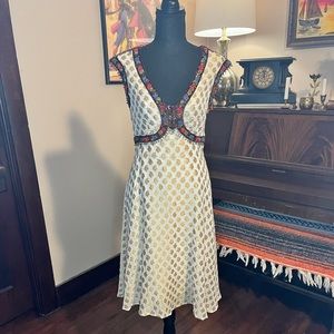 STUNNING Free People Beaded Cocktail Dress Midi Beadwork Velvet Gold Open Back 2